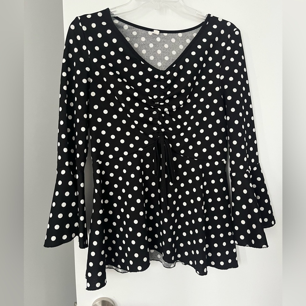 Black and White Polka Dot Women's Top (Size: S)